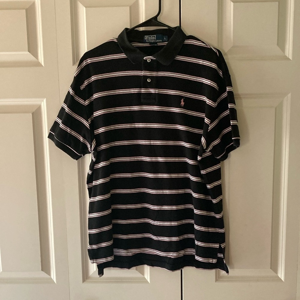 Polo Ralph Lauren mens polo shirt navy striped large